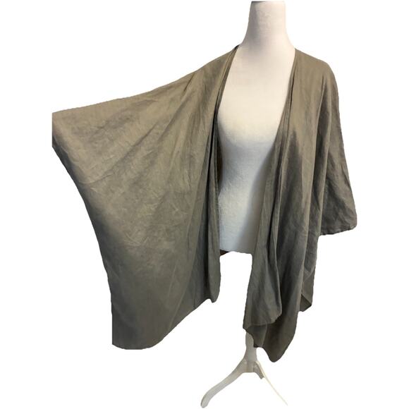 100% Linen Kimono Cardigan Gray Minimalist Oversized Womens Open Front USA OS - Picture 8 of 11
